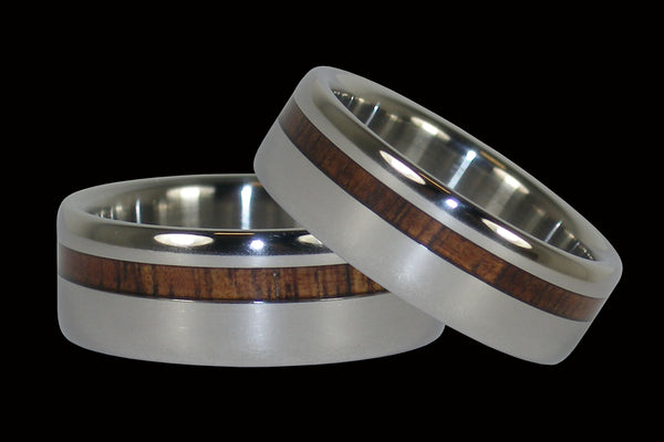 Dark Koa Offset Inlay Hawaii Titanium Rings®
