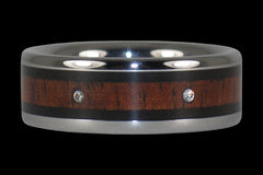 Two Diamond with 3 Woods Inlay Titanium Ring - Hawaii Titanium Rings
