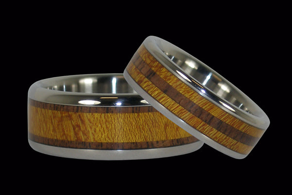 Wood Inlay Titanium Ring Set