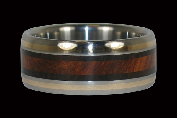 Amboyna Wood and Blackwood Gold inlay Titanium Ring