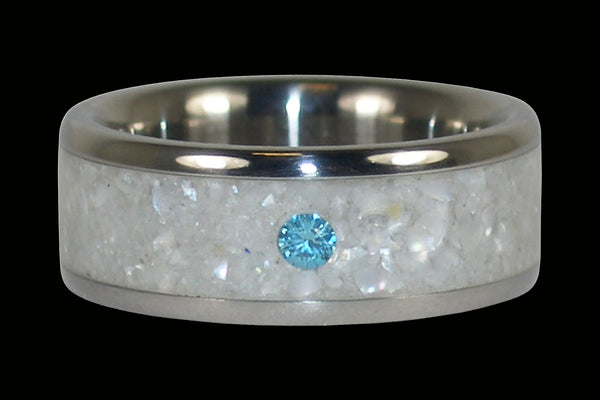White Pearl Blue Diamond Hawaii Titanium Ring®