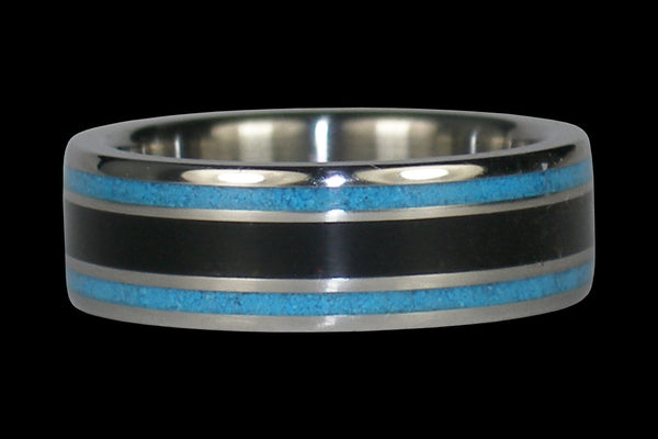 Black Jet and Blue Turquoise Titanium Ring