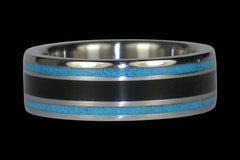 Black Jet and Blue Turquoise Titanium Ring - Hawaii Titanium Rings
