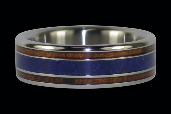 Koa Wood Hawaii Titanium Ring® with Lapis Inlay