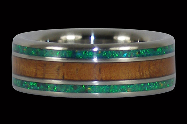 Hawaii Titanium Ring® with Koa and Kiwi Opal