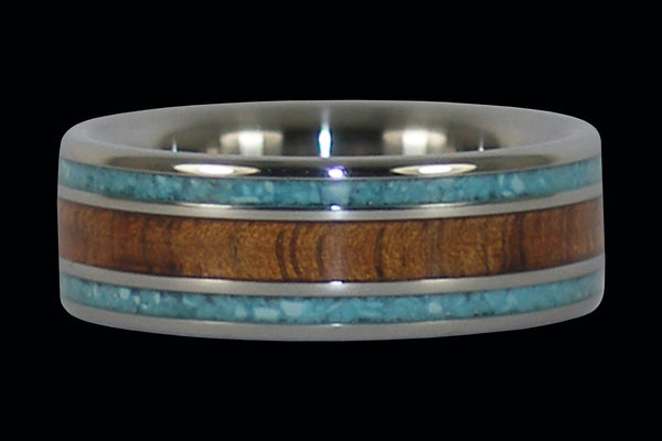 Turquoise and Koa Inlay Hawaii Titanium Ring®