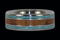 Turquoise and Koa Inlay Titanium Ring - Hawaii Titanium Rings
