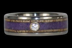Diamond Titanium Ring with Purple Sugilite and Mango Wood Inlay - Hawaii Titanium Rings
